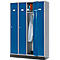 Vestiaire sur pieds, 4 compartiments, pieds, serrure à loquet rotatif, bleu/argent clair