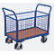 Vierwandige trolley, staal/MDF-plaat, decor gentiaanblauw/beuken, L 850 x B 450 mm, verwijderbare langswanden, TPE-wielen met EasySTOP, tot 400 kg