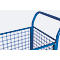 Vierwandige trolley, staal/MDF-plaat, decor gentiaanblauw/beuken, L 850 x B 450 mm, verwijderbare langswanden, TPE-wielen met EasySTOP, tot 400 kg