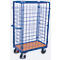 Vierwandige wagen, staal/MDF-plaat, decor gentiaanblauw/beuken, L 1000 x B 600 mm, laadhoogte 1525 mm, inhaakbare zijwanden, EasySTOP, tot 500 kg
