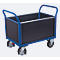 Vierwandige wagen, staal/zeefdrukplaat, gentiaanblauw/donkerbruin, L 1195 x B 750 mm, verwijderbare langswanden, massief rubberen zwenkwielen met EasySTOP, 1000 kg