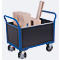Vierwandige wagen, staal/zeefdrukplaat, gentiaanblauw/donkerbruin, L 1195 x B 750 mm, verwijderbare langswanden, massief rubberen zwenkwielen met EasySTOP, 1000 kg