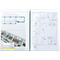 Two open folders with architectural plans: floor plans, 3D view of a room and business card.