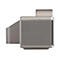 Objet rectangulaire gris avec bordure métallique, surface en maille noire et fixation supérieure. Gros plan.