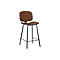 Vintage barkruk, met rugleuning, stalen poten, zithoogte 760 mm, 2 st., B 430 x D 510 x H 1080 mm, kunstleer, bruin