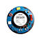 Nahaufnahme eines Deckenlautsprechers mit blauer Halterung und Text: 'VISION FRAMELESS CEILING SPEAKER'.