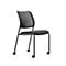 Black office chair with wheels. The chair has a mesh back, a padded seat and a metal frame.