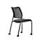 A black chair with wheels on a white background. The chair has a mesh back and a seat.