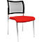Red chair with black frame and mesh back on chrome frame.