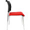 Red chair with black back and silver legs, side view.