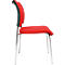 Red chair with chrome frame. Backrest and seat are upholstered. The backrest has a black plastic trim.