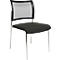 Black chair with mesh back, black seat, and chrome legs. Chair stands isolated against a white background.