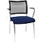 Office chair with blue seat, black mesh back, and silver legs.