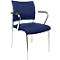 Blue office chair with armrests and chrome frame.