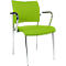 A green chair with chrome legs and armrests. The seat and backrest are light green.