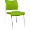 A green chair with chrome legs and back. The seat has a curved shape.