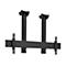 Schwarze TV-Halterung. Zwei Säulen mit Halterungen, die an einer horizontalen Leiste befestigt sind, an der ein Fernseher angebracht werden kann.