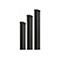 Drei schwarze Säulen unterschiedlicher Höhe vor weißem Hintergrund. Jede Säule hat einen rechteckigen, dunklen Abschluss.