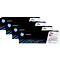 Vier HP LaserJet tonercartridges, elk met een andere kleur en het label '131A'.