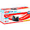 Tesafilm dispenser met kartonnen verpakking, 'tesa' belettering, rode streep.