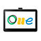 Ein Tablet-Display mit dem Wort „One“ in grünen, gelben und blauen Farben.