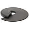 Grauer Pizzaschneider. Kreisrund, mit einer Aussparung und einem Griffbereich.