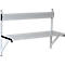 White wall-mounted bench with back and seat. The bench is fixed to the wall and has a simple, modern aesthetic.