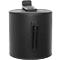 Black cylindrical container with flip lid and handle.