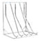 A silver bike rack with four curved supports. It stands against a white background.