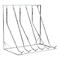 Metal magazine rack with five compartments, silver colored, with rounded edges.