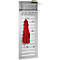 Grey wall coat rack with hat shelf and clothes hooks. Red coat hanging on a hook.