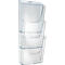 Transparent wall-mounted brochure holder with three compartments.