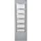 Gray wall brochure holder with six compartments. Each compartment contains a white sheet of paper.