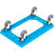 Blue plastic dolly with four grey swivel casters on a white background.