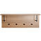 Hölzerne Wandgarderobe mit vier schwarzen Haken und zwei schwarzen Halterungen.