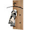 Holzgarderobe mit schwarzem Kleiderbügel und Haken, an denen ein Schal in Schwarz, Grau und Beige hängt.