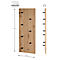 Hölzerne Wandgarderobe mit acht schwarzen Knöpfen, Größenangaben.