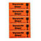 Five orange stickers with "Caution Glass!". Black wine glass symbol on the right, with English and French text below.