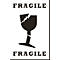 Black, broken wine glass symbol with the word FRAGILE, above and below.