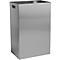 A rectangular metal trash can with handles on the sides.