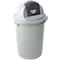 White trash can with push lid, marked 'PUSH'.