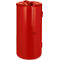 Red cylindrical container with lid, two handles and small doors.