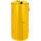 Yellow, cylindrical drum with lid and handle. Two doors are attached to the sides.