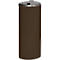 Brown, cylindrical trash can with a silver lid.