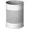 White cylindrical trash can with a perforated pattern.