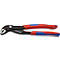 Een Knipex tang. Metallic, rood en blauw, handvat met opschrift. Productnummer.