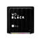 Schwarzes WD_BLACK SSD-GehÃ¤use, obere Ansicht. Schriftzug WD_BLACK und Produktdetails.