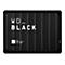 Schwarze externe Festplatte mit "WD BLACK"-Schriftzug. Das Produkt ist rechteckig und hat vertikale Linien.