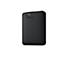 Disque dur externe noir, WD Elements, sur fond blanc. Logo et texte WD.