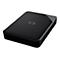 Disque dur externe noir avec logo WD. Forme rectangulaire, coins arrondis.